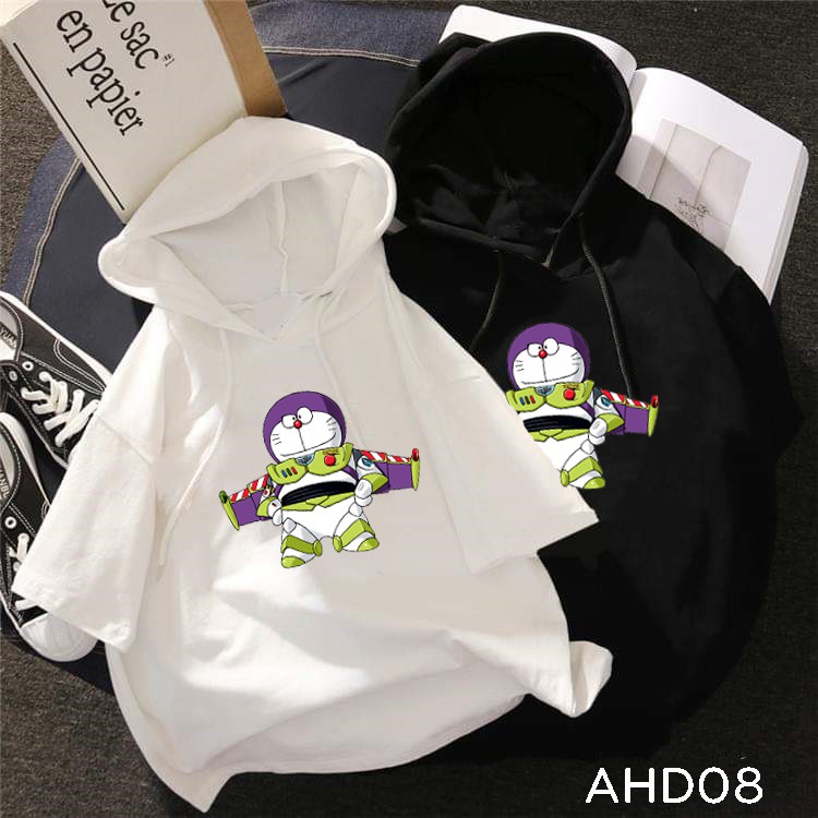 Áo thun teen nam nữ HOODIE TAY LỠ CÓ NÓN hình BÉ MỘNG DU