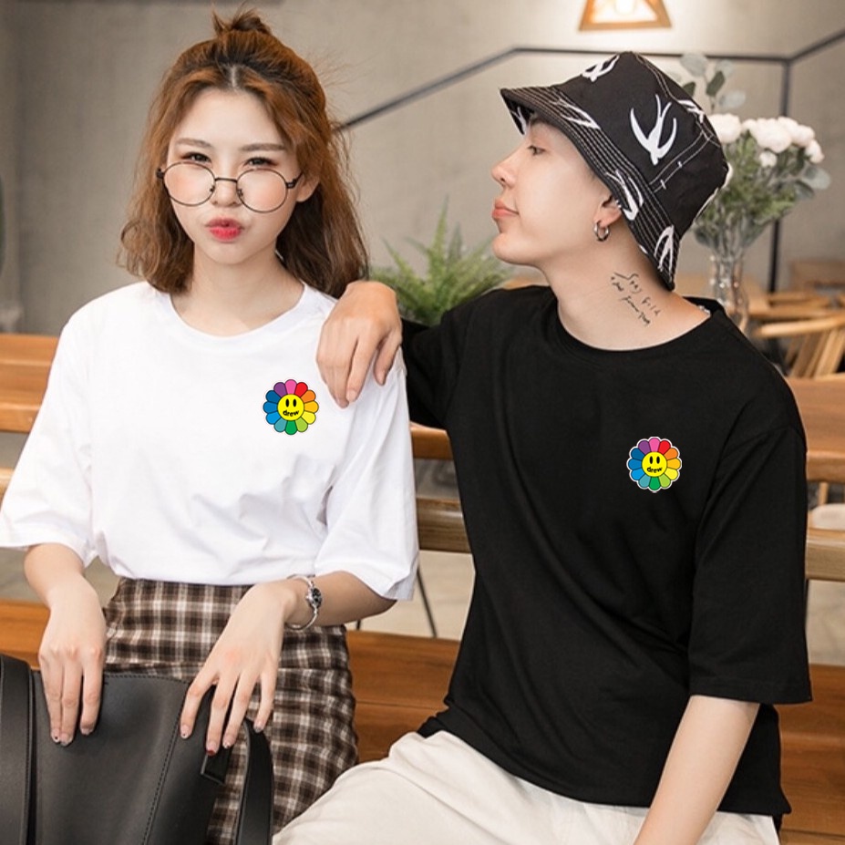 Áo thun nam nữ unisex derew hoa bảy màu. chất thun cao cấp hút mồ hôi