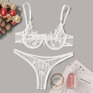 Korean Style Erotic Underwear Sexy Lace Temptation Three Point Lingerie With Steel Ring