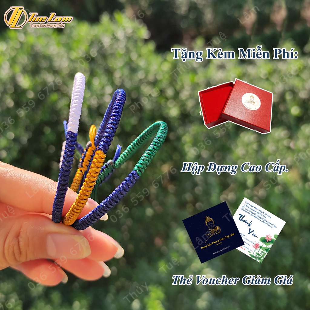 Vòng tay chỉ may mắn Set 3 vòng bện kiểu tibets tây tạng màu vàng xanh trắng -Tuệ Lâm