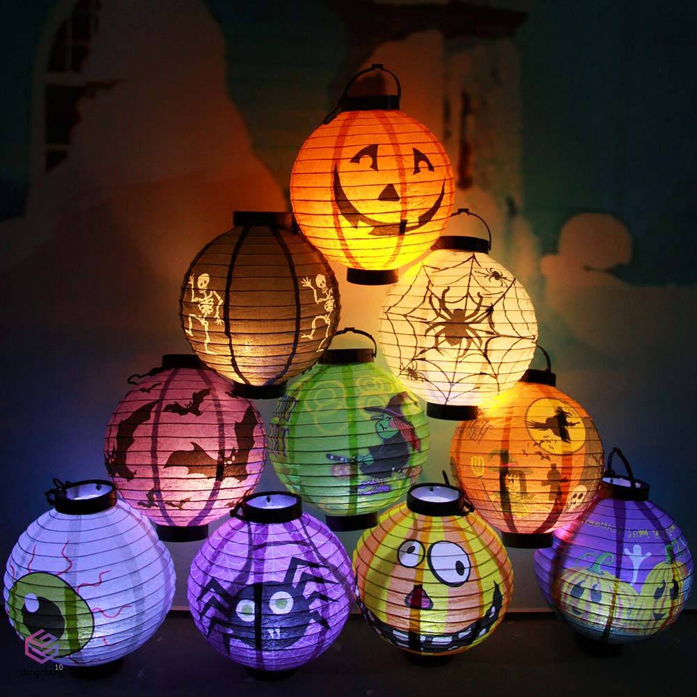 Đèn Lồng Led Bằng Giấy Hình Bí Ngô, Con Dơi, Nhện Dùng Trang Trí Tiệc Halloween