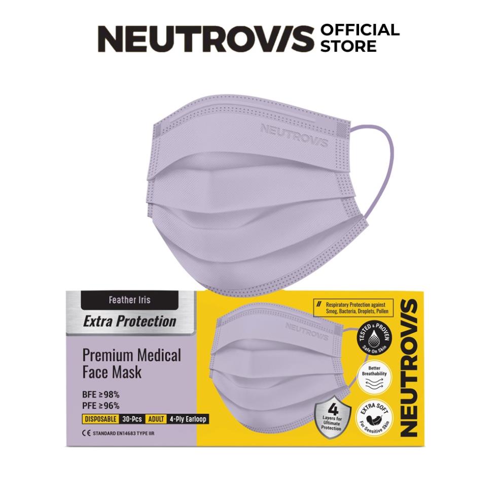 (30 Cái/Hộp) Khẩu Trang Y Tế Cao Cấp Neutrovis 4 Lớp (30 Cái/Hộp) - Tím Mơ