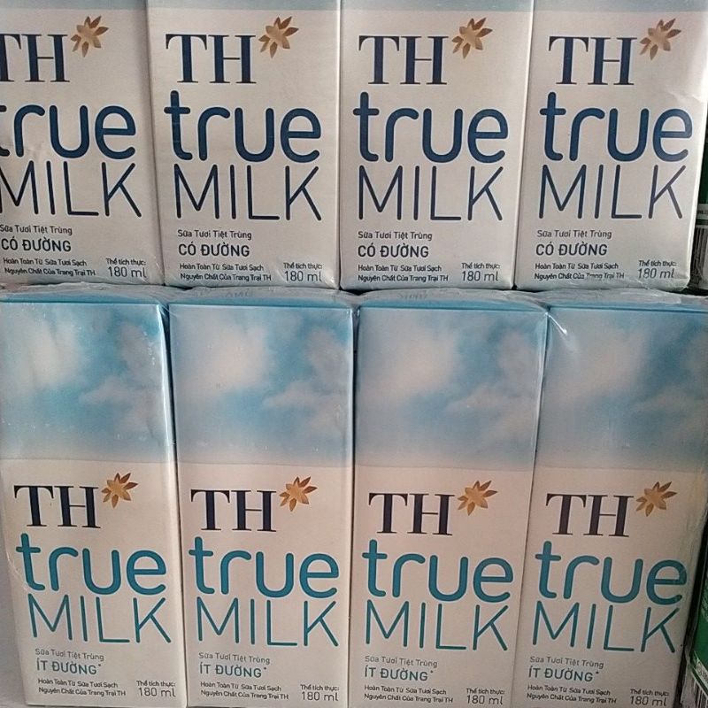 Thùng 24 hộp sữa tươi tiệt trùng TH true MILK 180ml ít đường date mới