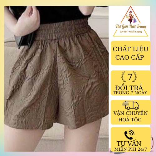 Quần Short Đùi Nữ Phồng Hoa Nổi 2 Màu Dưới 60kg- Quần Nữ Ống Rộng Cạp Cao V029