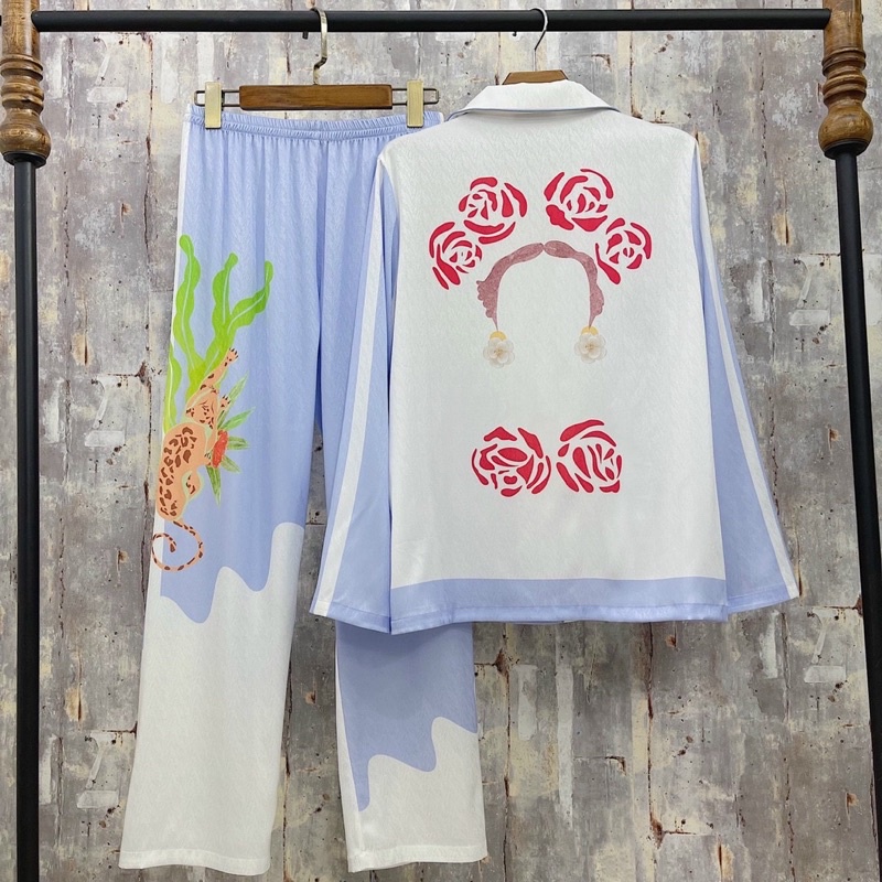 BỘ PIJAMA LỤA QC CAO CẤP TRANH XANH