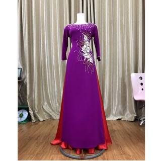 Áo dài tím cẩm💥FREESHIP💥Áo dài tím cẩm phối cổ xinh
