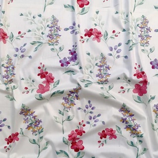 Vải thô lụa Hàn Quốc khổ m6 100% cotton mẫu hoa lan nền trắng ánh nhũ