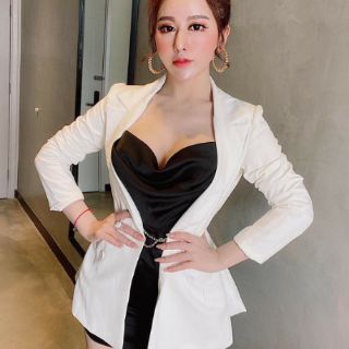 Sét áo vest đầm body phi cổ đổ