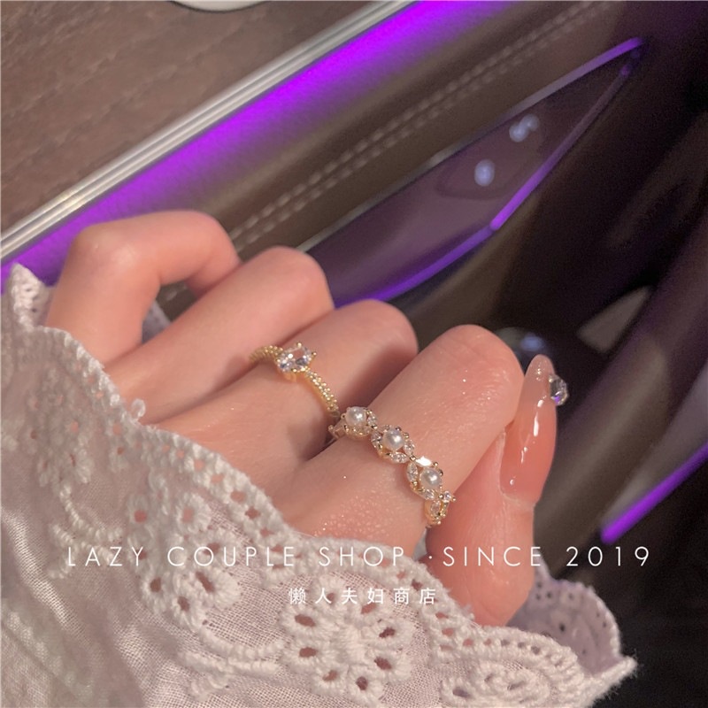 Nhẫn Hở Hình Bướm Đính Ngọc Trai Có Thể Điều Chỉnh