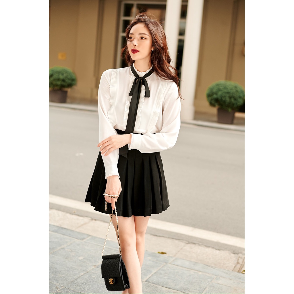 Áo sơ mi cotton lụa cổ nơ HUONG BOUTIQUE HBSM745