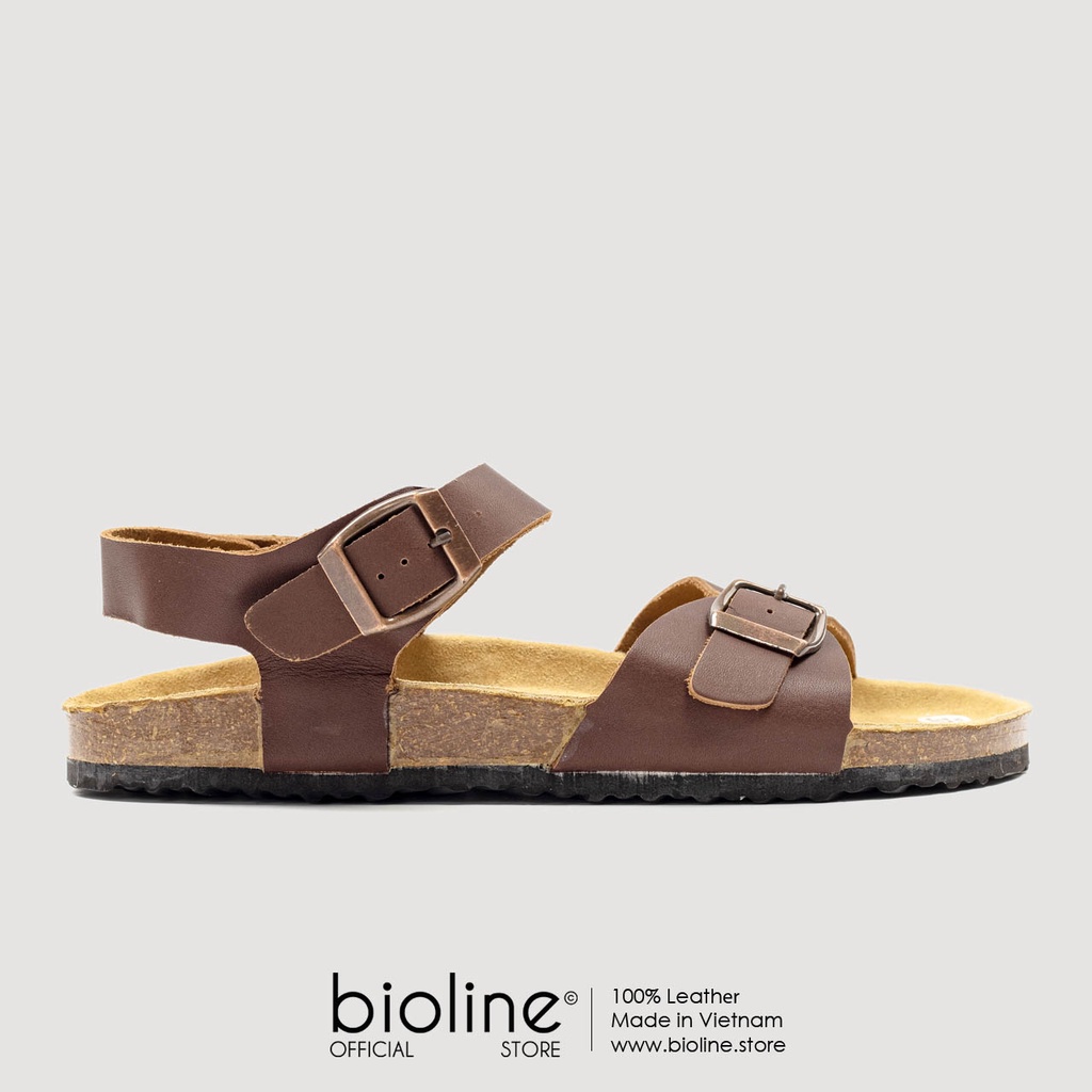 [Da bò thật] D23 - Dép sandal đế trấu Birken da bò thật Unisex - Đế trấu - Bioline Official Store