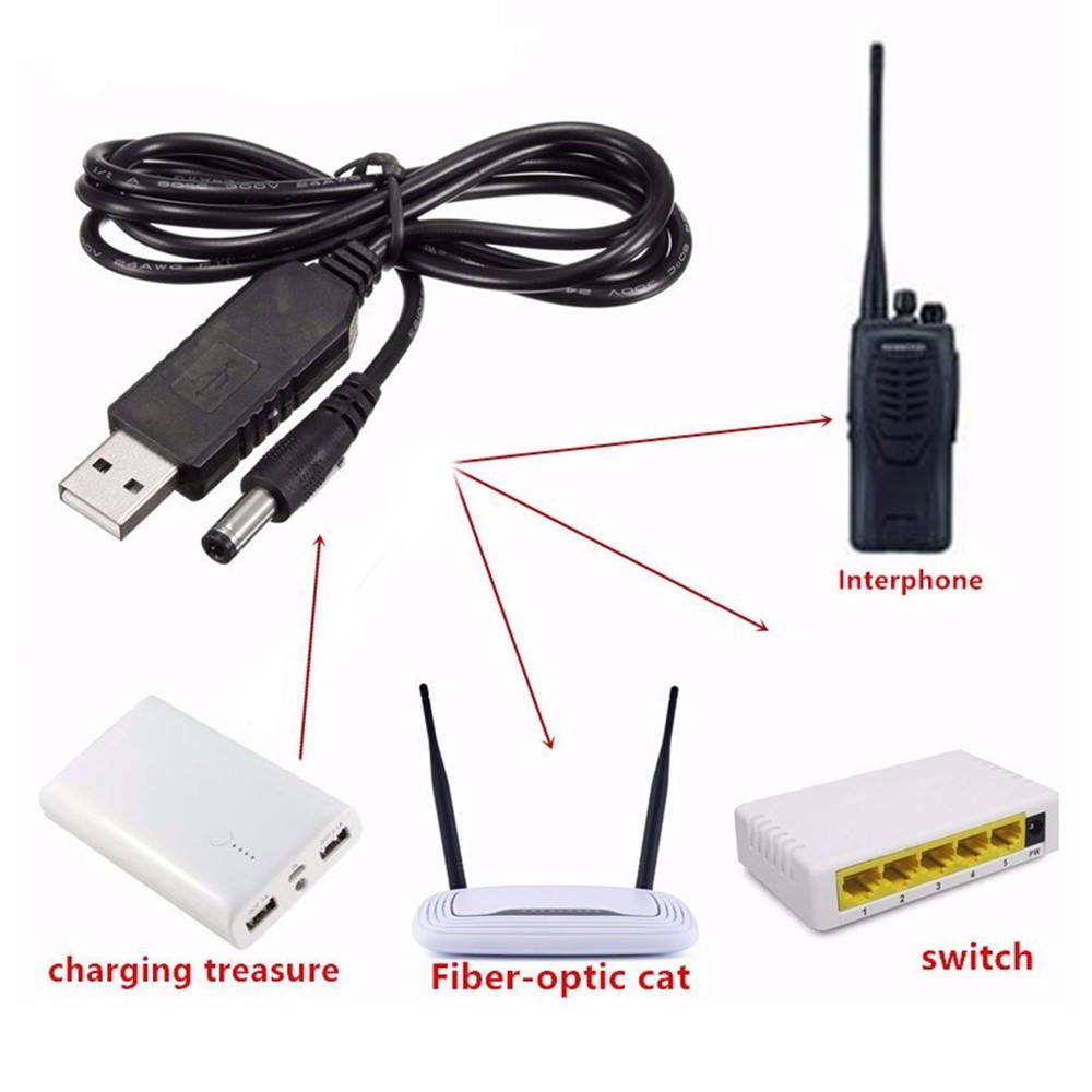 Dây cáp USB nâng áp từ 5V lên 9V 12V dùng modem router WiFi với sạc dự phòng khi mất điện