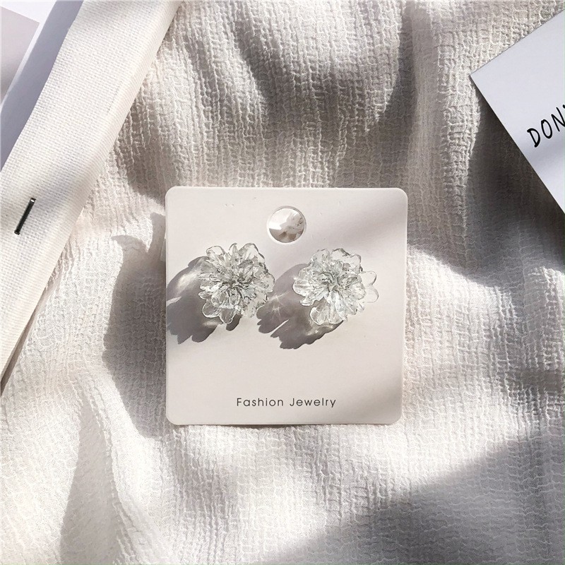 Khuyên tai kẹp không bấm lỗ chốt cố định K083 bằng hợp kim mạ bạc hình bông hoa dáng ngắn Leous Accessories