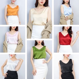 Áo Lụa 2 Dây Satin Cổ Tim Cao Cấp AMYRA , Freesize Dáng Suông Thiết Kế Đơn Giản, Thoải Mái Form Rộng Siêu Mịn Mát AD004