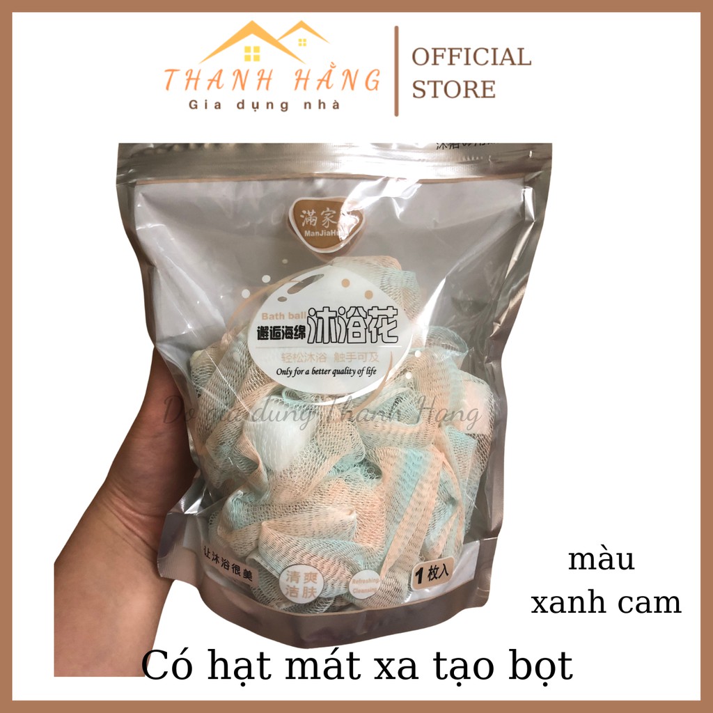 Bông tắm tròn, bông tắm dài màu pastel loại to tạo bọt có bông mátxa freeship