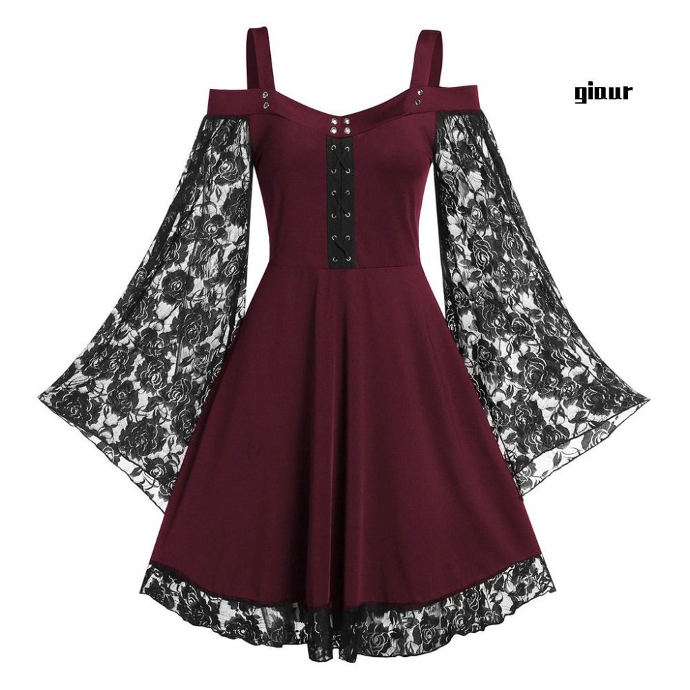 Đầm dài tay ống loe hở vai phong cách gothic cho nữ
