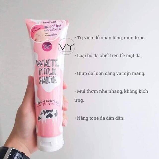 Tẩy da chết toàn thân Cathy Doll White Milk Shine Peeling Body Scrub Thái Lan