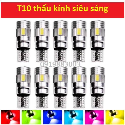 (T10-6smd-5630 thấu kính)1 bóng đèn T10 gắn demi xi nhan xe máy ô tô siếu sáng LED T10