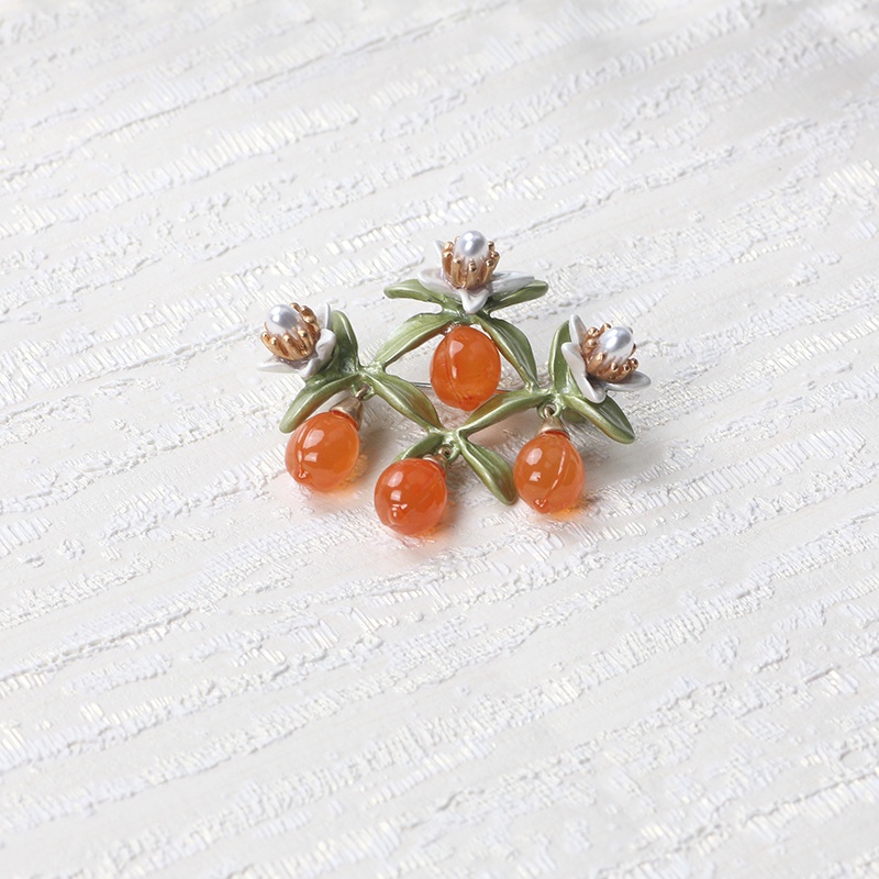 Ghim Cài Áo Mặt Kính Hình Quả Cam Đính Ngọc Trai Nhân Tạo Phong Cách Retro Nhật Hàn