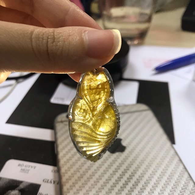 Mặt vòng hồ ly thạch anh tóc vàng bọc bạc