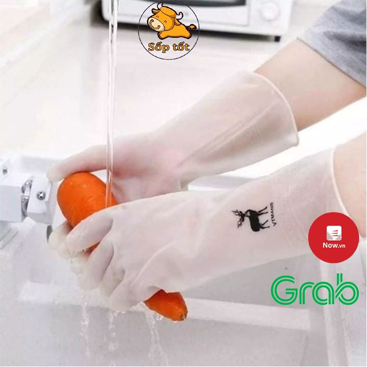 Bao tay rửa chén bát hình hươu găng latex siêu dai mềm đẹp GD60