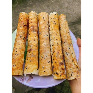 Bánh tráng nướng mắm ruốc cuộn trà bông bảy mập