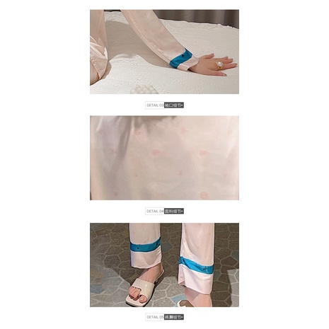 Bộ đồ ngủ tay dài chất liệu lụa mỏng nhẹ màu trơn thời trang mùa xuân xinh xắn cho nữ