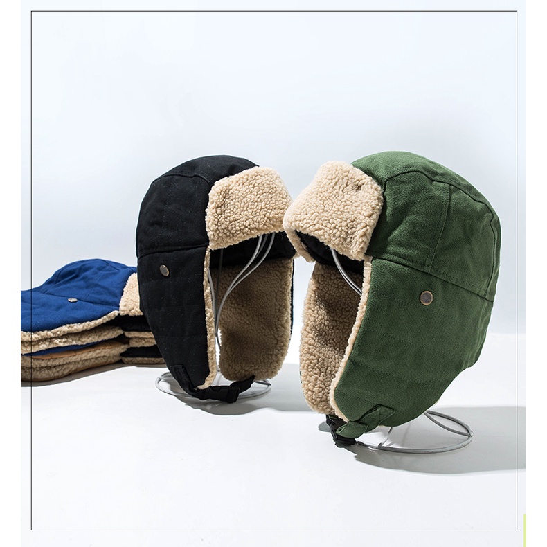 Mũ Trùm Đầu Cotton Lông Cừu Dày Dặn Bảo Vệ Tai Chống Lạnh Vào Mùa Đông Cho Nữ