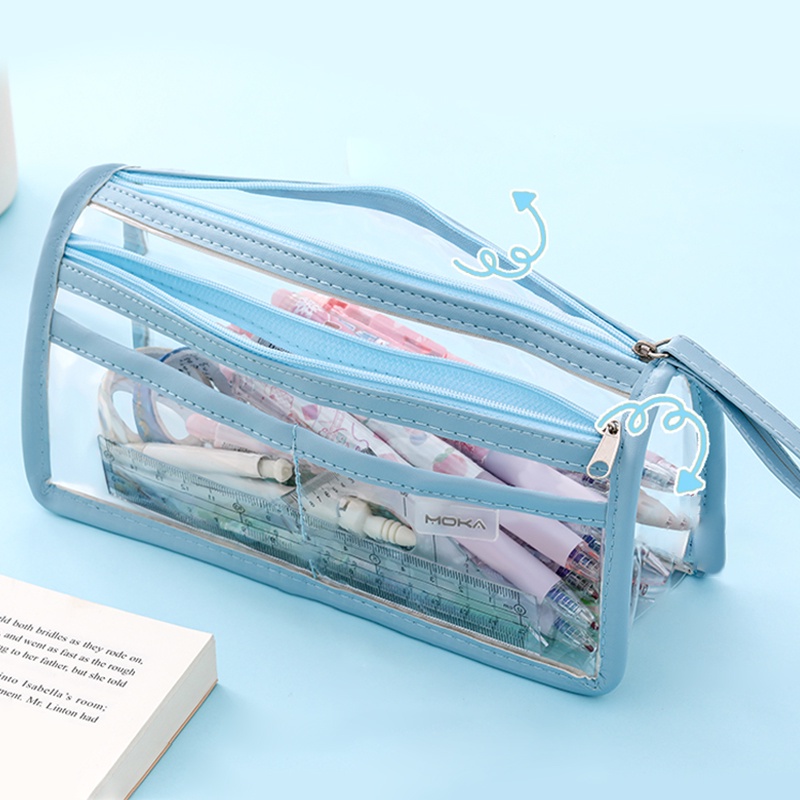 Túi Đựng Bút Trong Suốt Cỡ Lớn Hai Lớp Chống Thấm Nước Tiện Dụng Cho Học Sinh Ốp