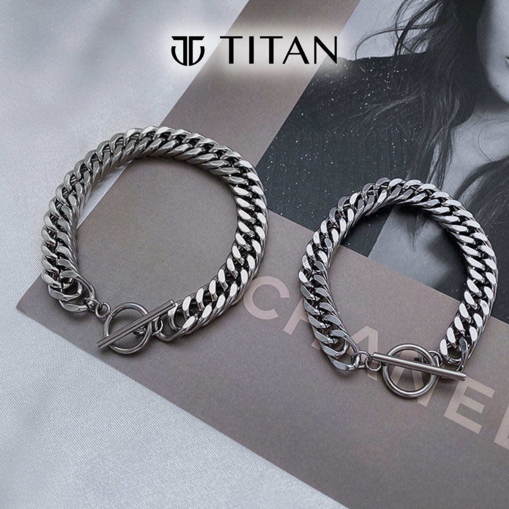 Lắc tay nam nữ unisex chốt khóa cài, vòng tay cuban bracelet sợi xích cá tính chắc chắn, màu bạc đẹp không gỉ TITAN Shop