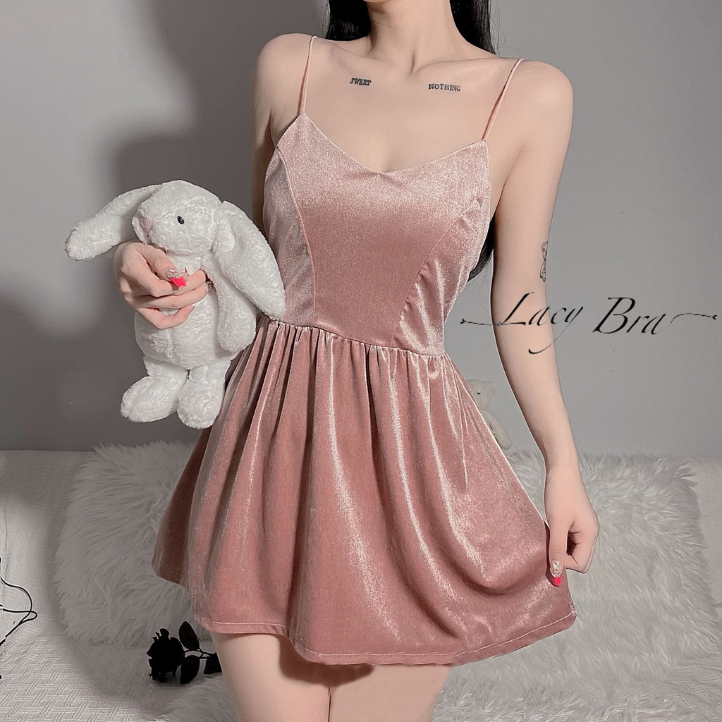 Váy Ngủ Nhung Mịn Dây Đan Chéo Lưng Sexy Lacy Bra - V10 | BigBuy360 - bigbuy360.vn