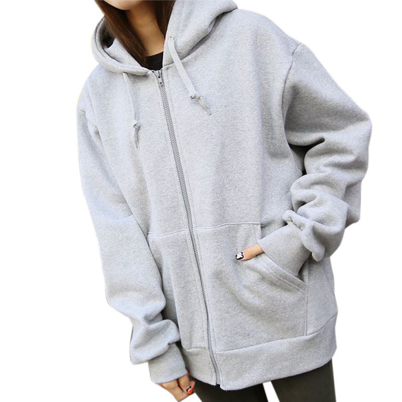 Áo Hoodies Phối Khoá Kéo Màu Trơn Thiết Kế Dáng Rộng Thoải Mái