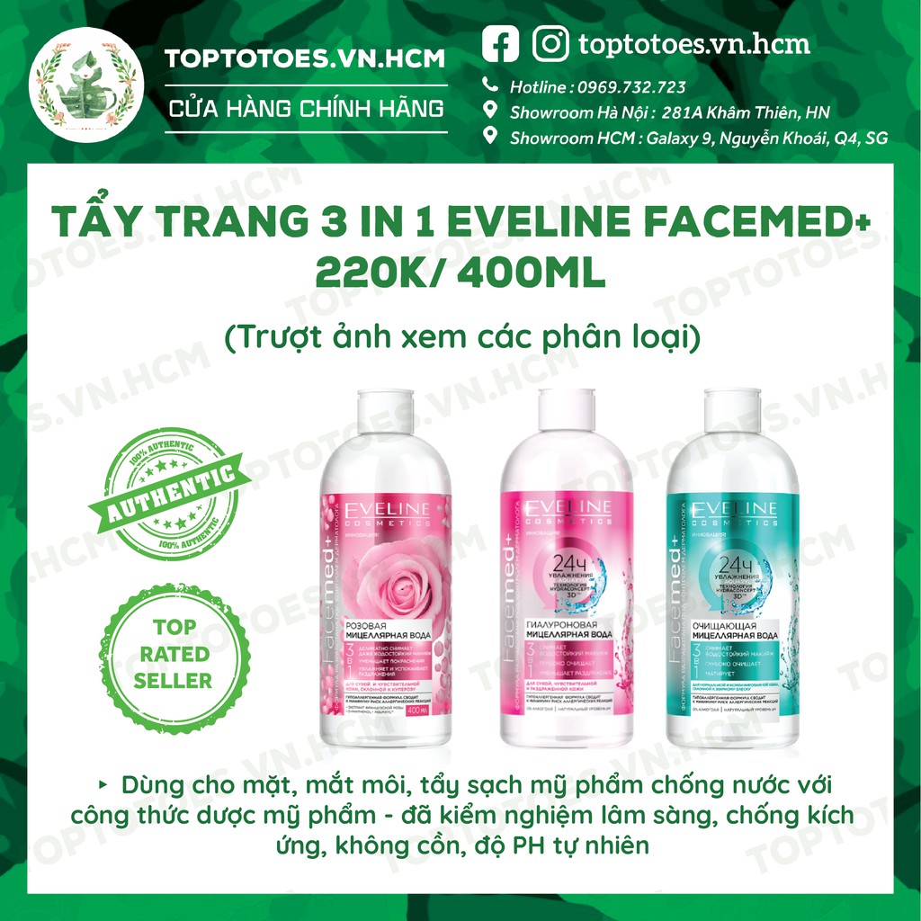 Tẩy trang 3 in 1 Eveline FACEMED+ giữ ẩm 24 giờ 400ml