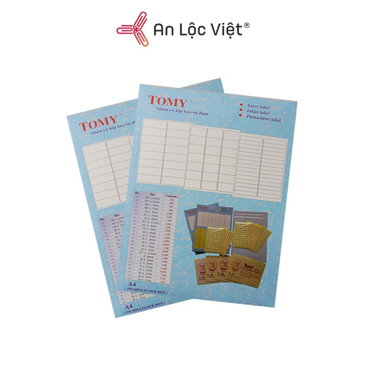 Giấy decal Tomy A4 in mã vạch - Hộp 100 tờ nhãn có lớp keo tự dính (Mã số từ 125 - 149)