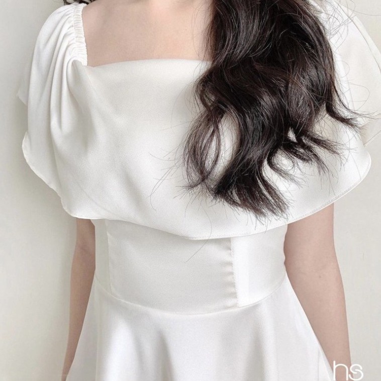 Đầm Trắng Nữ Ngắn Tay Chun Vai Cổ Vuông Chất Đũi Siêu Xinh | BigBuy360 - bigbuy360.vn