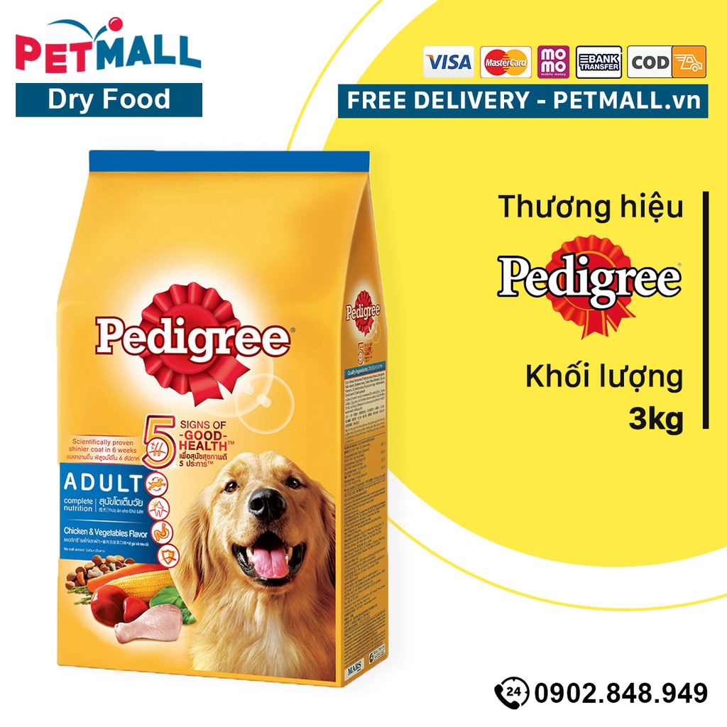 Thức ăn cho chó lớn PEDIGREE 3kg - vị Gà và Rau củ Petmall