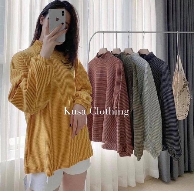 Áo nỉ len cổ 3 phân hàng Quảng Châu ( hình thật/ sẵn)