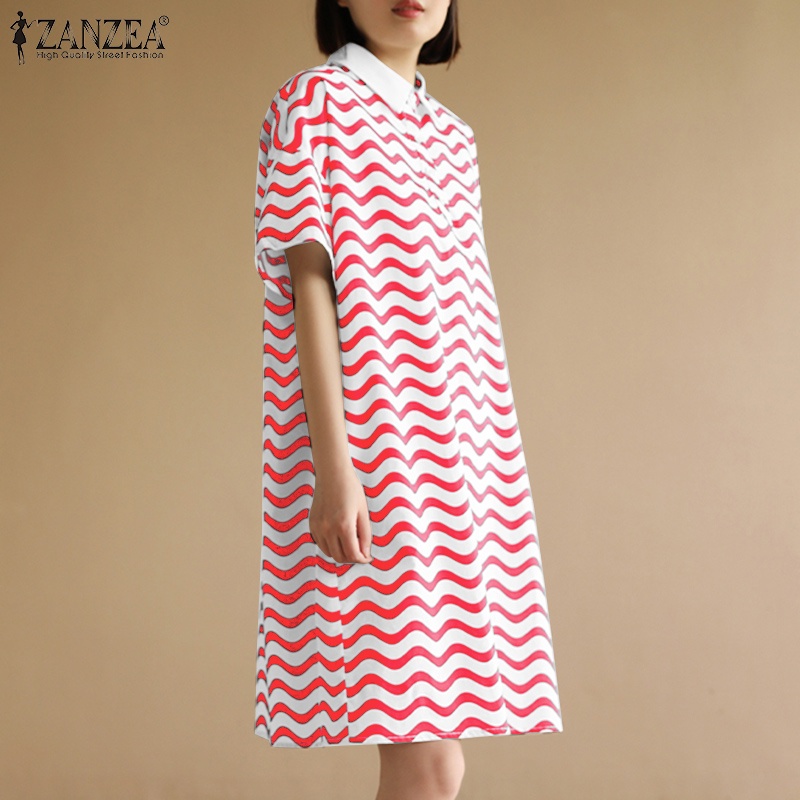 Đầm ZANZEA ngắn tay họa tiết lượn sóng thời trang cho nữ