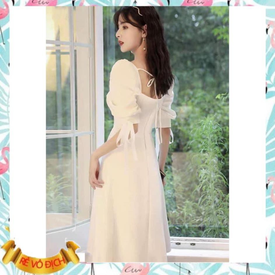 Đầm trắng tinh khôi cổ vuông tay bồng thắt nơ - Lina dress | WebRaoVat - webraovat.net.vn