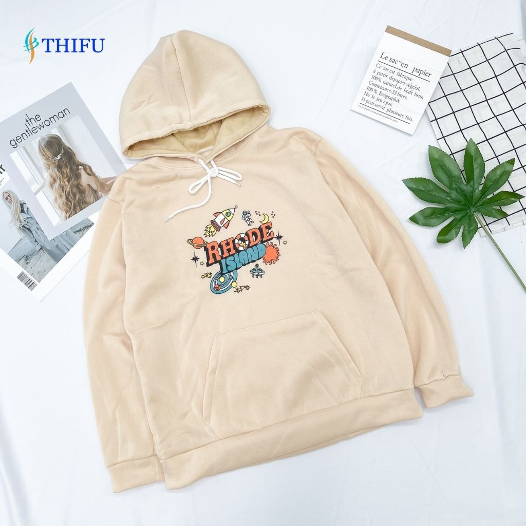 Áo Hoodie Chống Nắng THIFU FASHION In Chữ RHODE Nón , áo hoodie nữ 2 Lớp Chất Liệu Thun PE Cho Nam Nữ Dưới 70 Kg