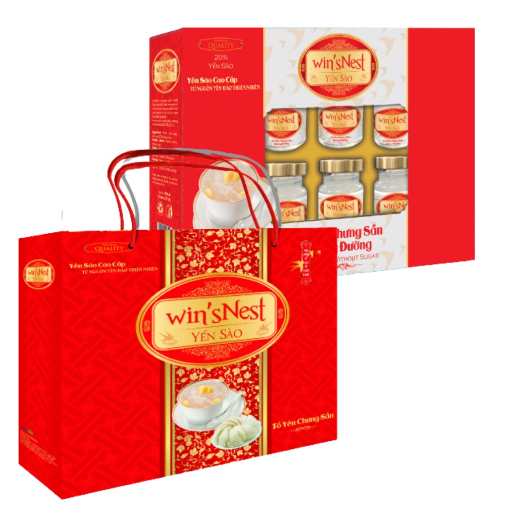 Yến sào win'sNest Tổ yến chưng sẵn không đường 20% (hộp 6 lọ) Tặng kèm túi xách
