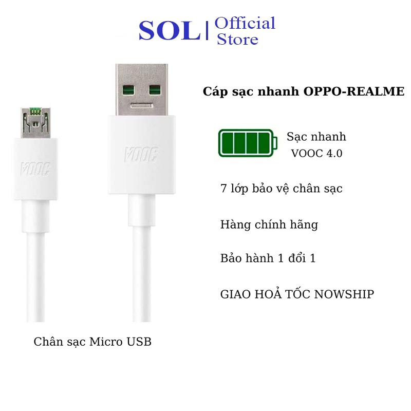 Cáp sạc oppo chuẩn cáp Vooc sạc nhanh oppo / realme hàng chính hãng sạc nhanh bảo hành 1 đổi 1