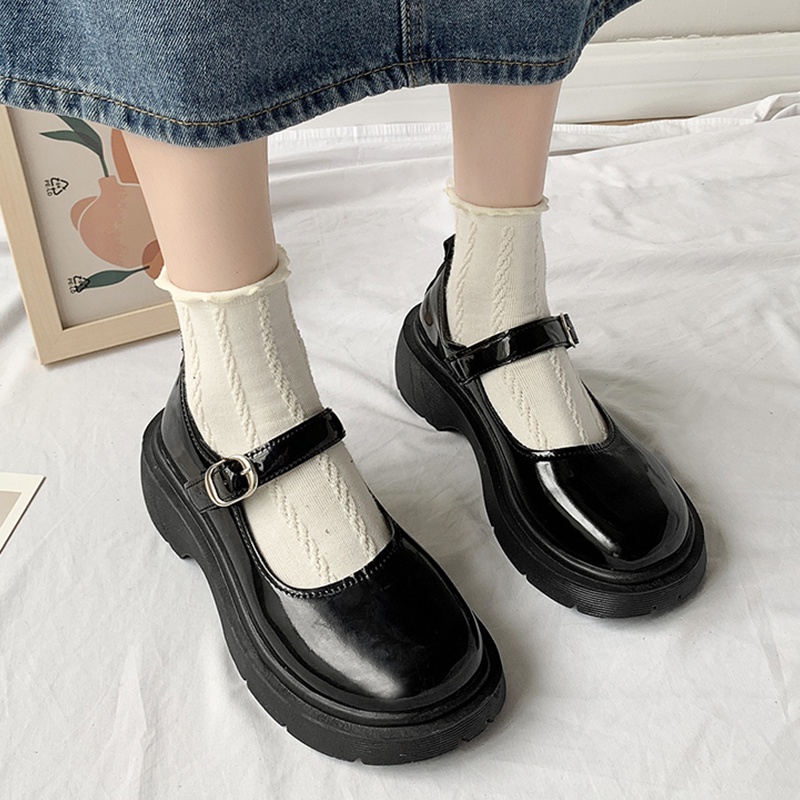 Giày Mary Jane đế dày màu đen cài khoá trẻ trung thanh lịch dành cho nữ năng động hottrend