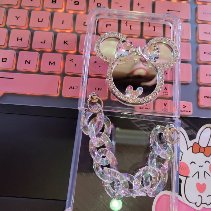 Ốp Samsung Z Flip 3 - Z Flip 4 - ZFlip3 - Flip3 5G mickey đính đá kèm dây đeo dài lấp lánh chống sốc