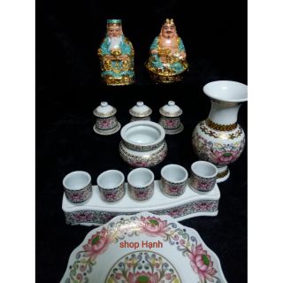 Combo thờ cúng Ông Địa Thần Tài sen hồng (0128)_bàn thờ size 35 cm (combo size nhỏ)