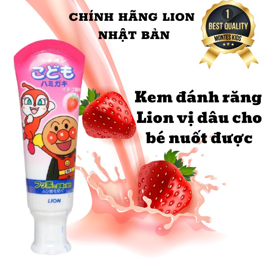 Kem đánh răng cho bé chính hãng Lion Nhật Bản 40g, kem đánh răng cho bé dạng bọt nuốt được Montes Kids