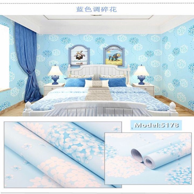 Giấy dán tường tú cầu xanh🌺