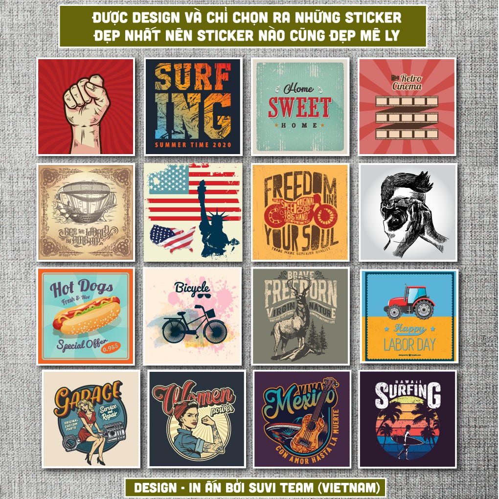 50 Sticker Vintage Cổ Điển chống nước sticker dán laptop, điện thoại, đàn guitar, mũ bảo hiểm, vali. MSP: V02