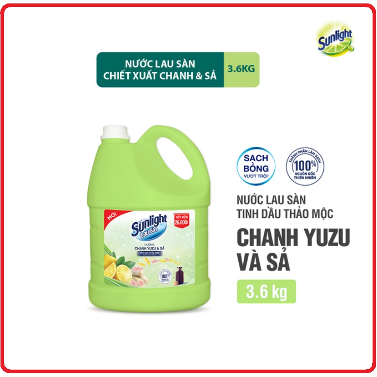 Nước Lau Sàn SUNLIGHT Tinh Dầu Thảo Mộc Can 3,6Kg/3,8Kg