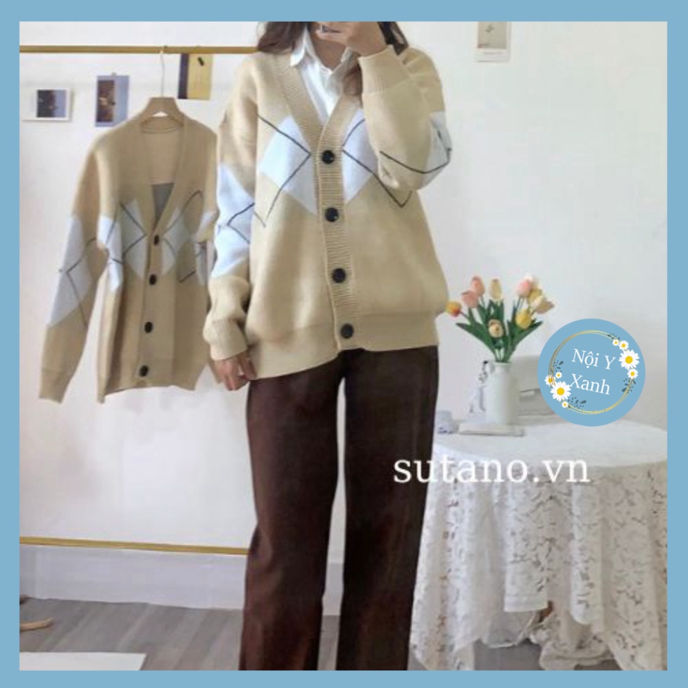áo khoác cardigan len nữ dáng thon dài phối hoa văn kẻ caro rubi chất len lông thỏ đẹp thời thượng A175 noiyxanh hot tre